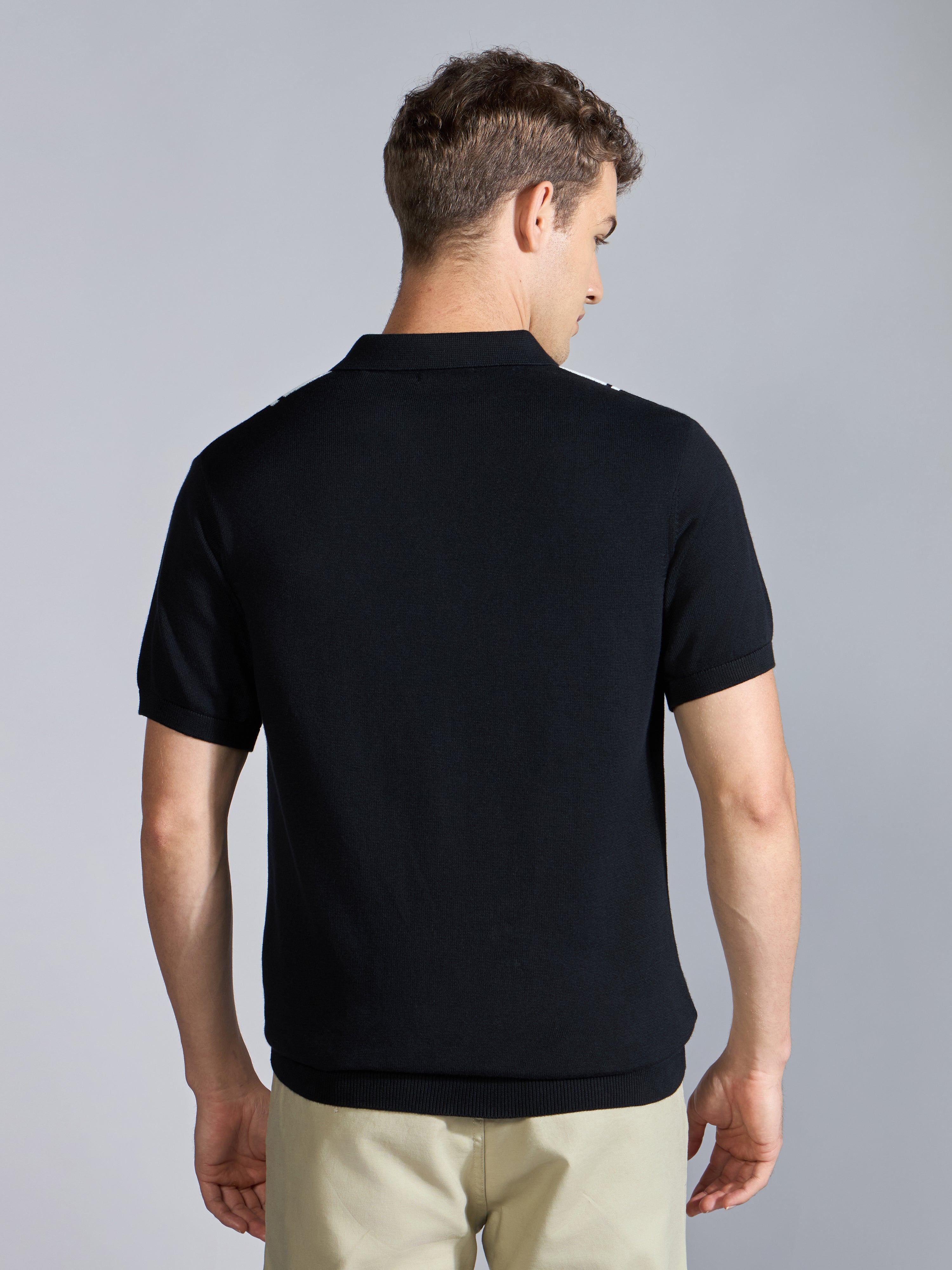 Men's Regular Fit Vertical Stripe Knit Polo T-Shirt in black