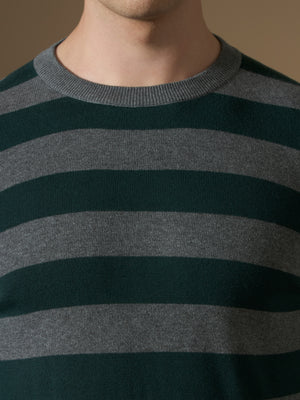 mens fullsleeve stripped sweater tee in green