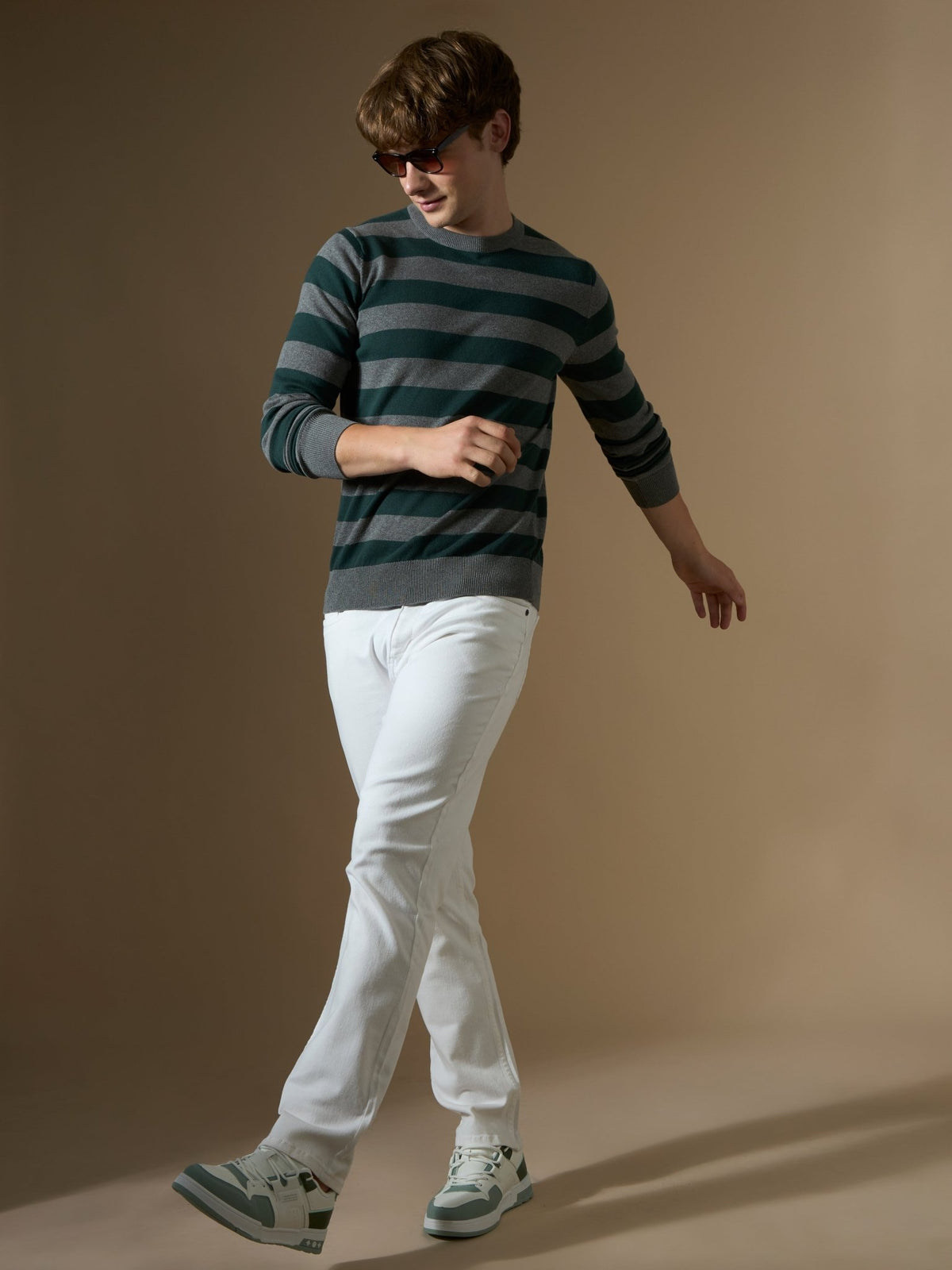 Piers - Striped Sweater Tee- Green - Espanshe