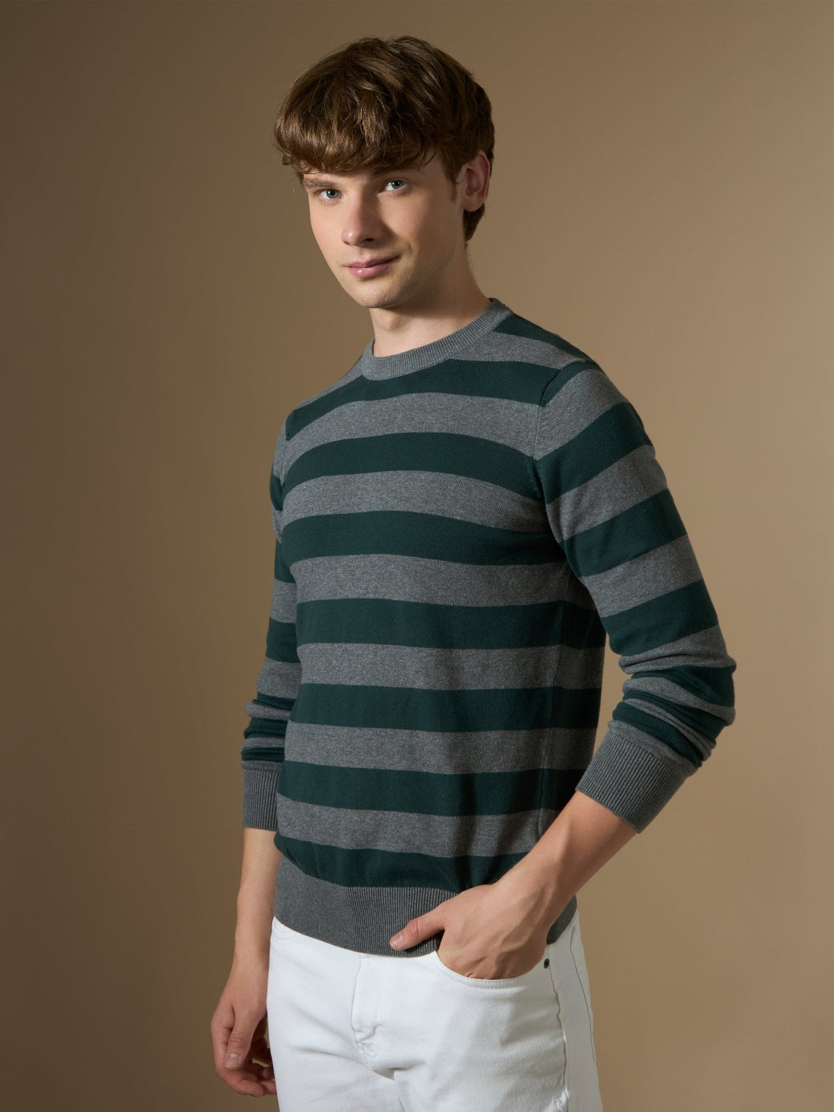 Piers - Striped Sweater Tee- Green - Espanshe