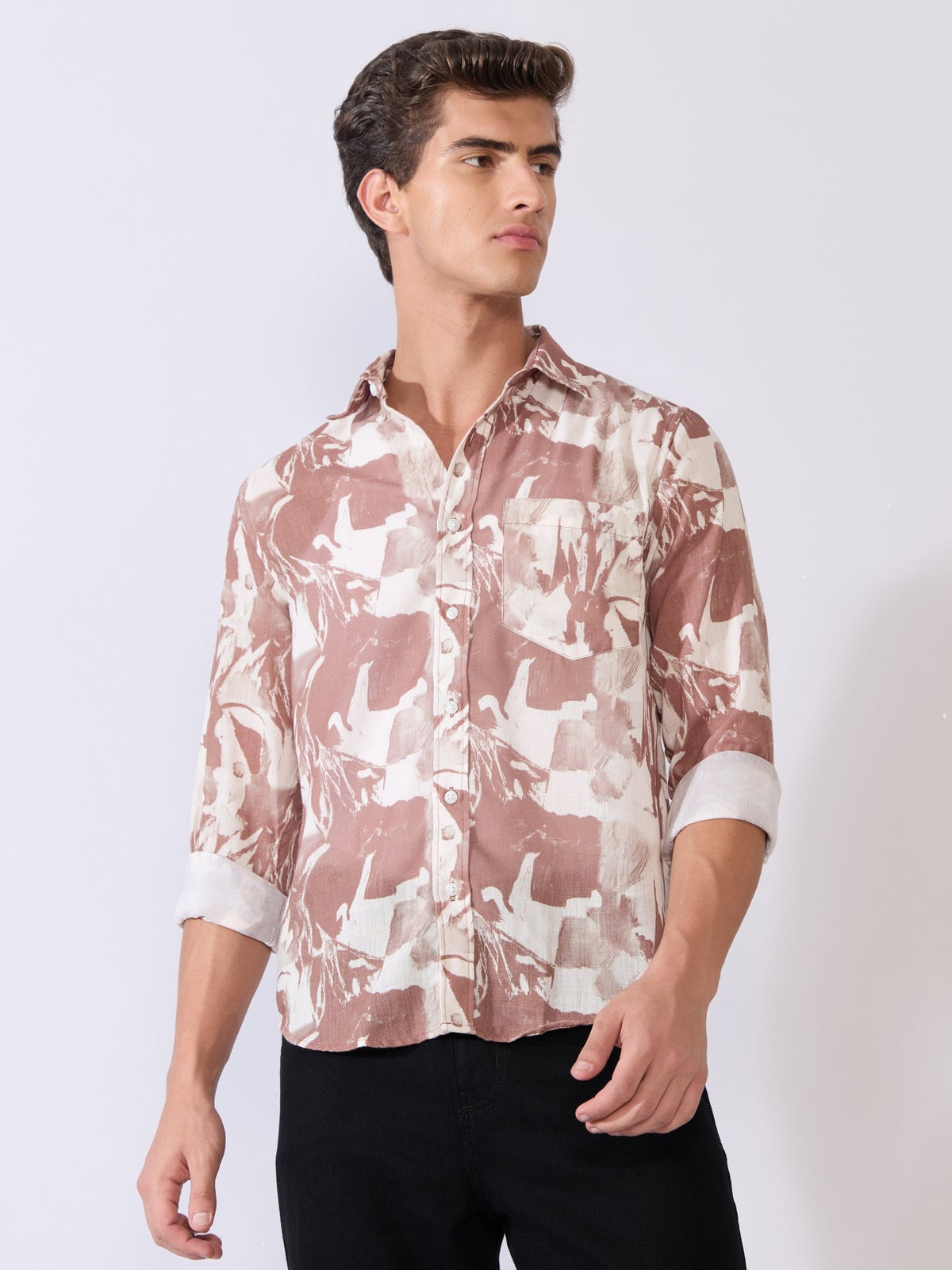 Mitaka - Relaxed Printed Shirt - Brown - Espanshe