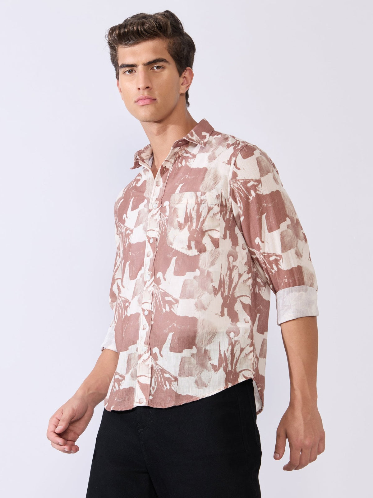 Mitaka - Relaxed Printed Shirt - Brown - Espanshe