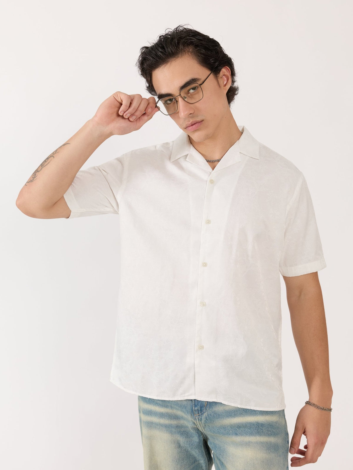 Pova - Embroidered Cuban Collar Shirt - White - Espanshe