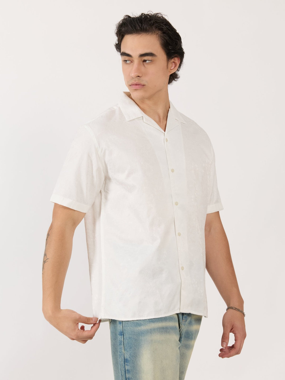 Pova - Embroidered Cuban Collar Shirt - White - Espanshe