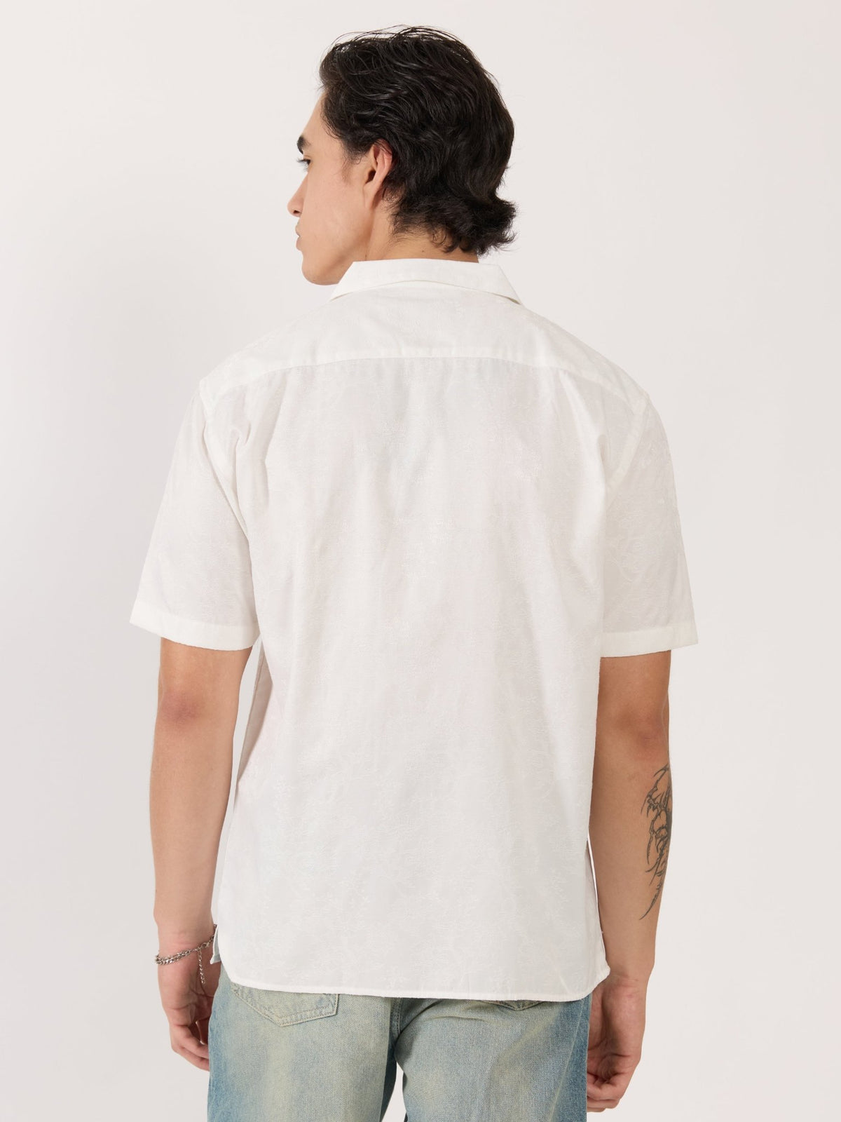 Pova - Embroidered Cuban Collar Shirt - White - Espanshe