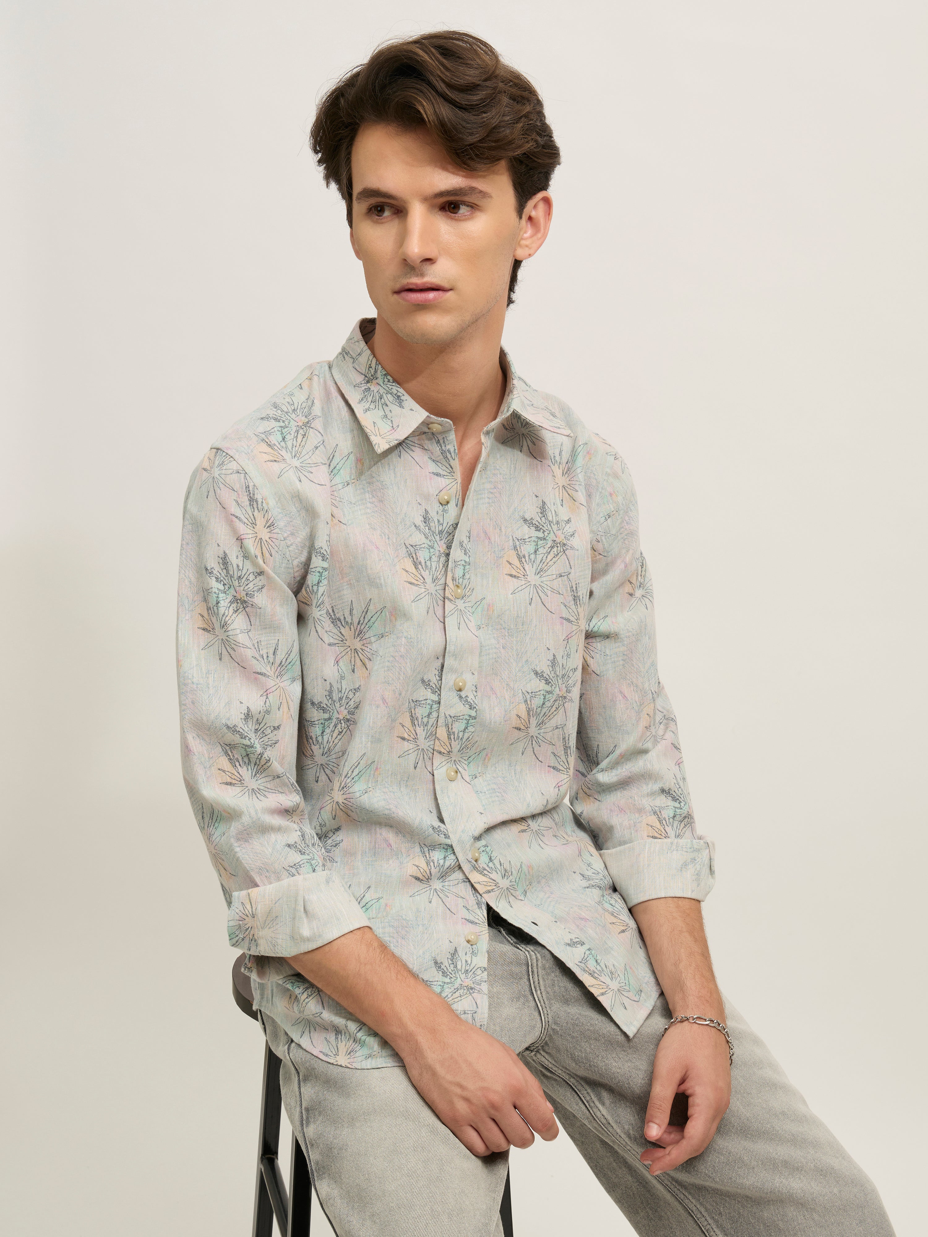 Westley - Regular Floral Printed Shirt - Green