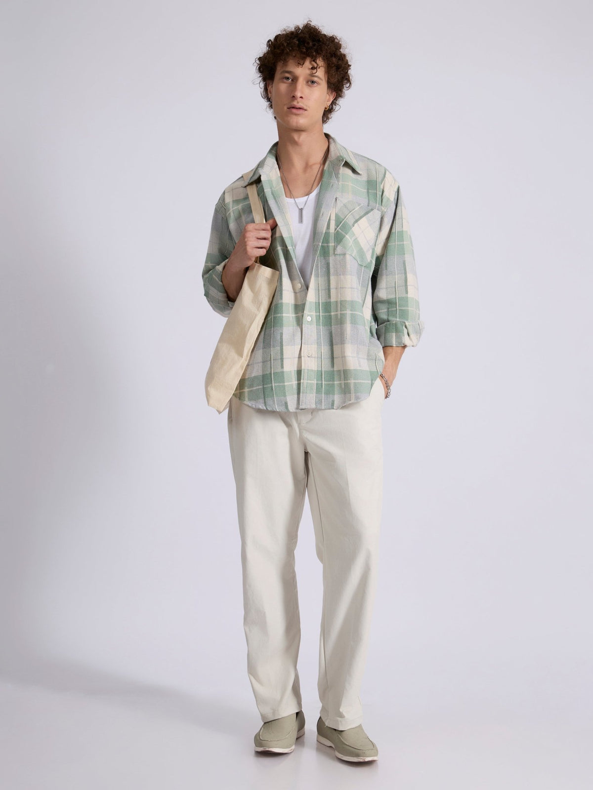 Talbot - Drop Shoulder Checks Shirt - Light Green - Espanshe