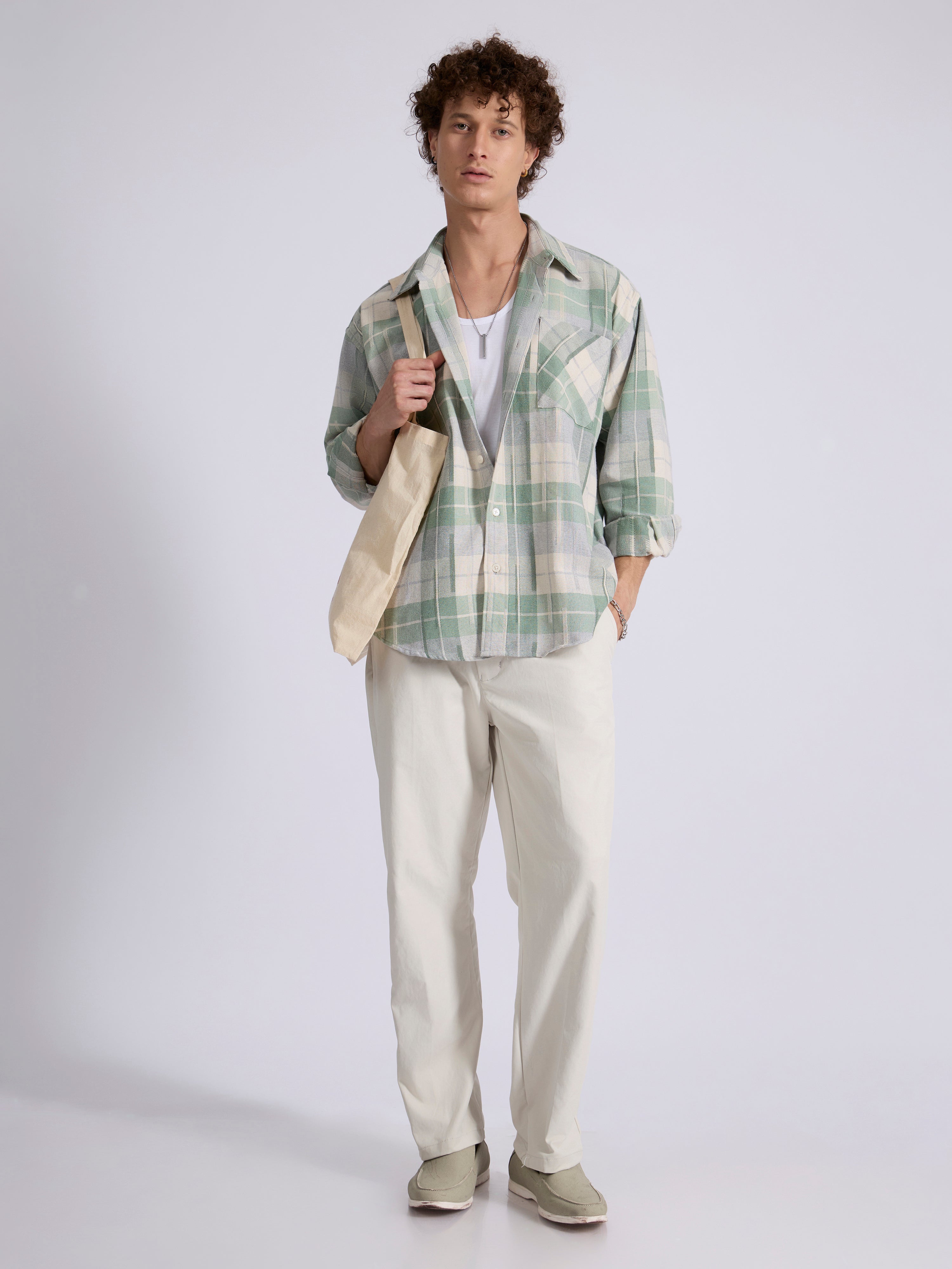 Talbot - Drop Shoulder Checks Shirt - Light Green