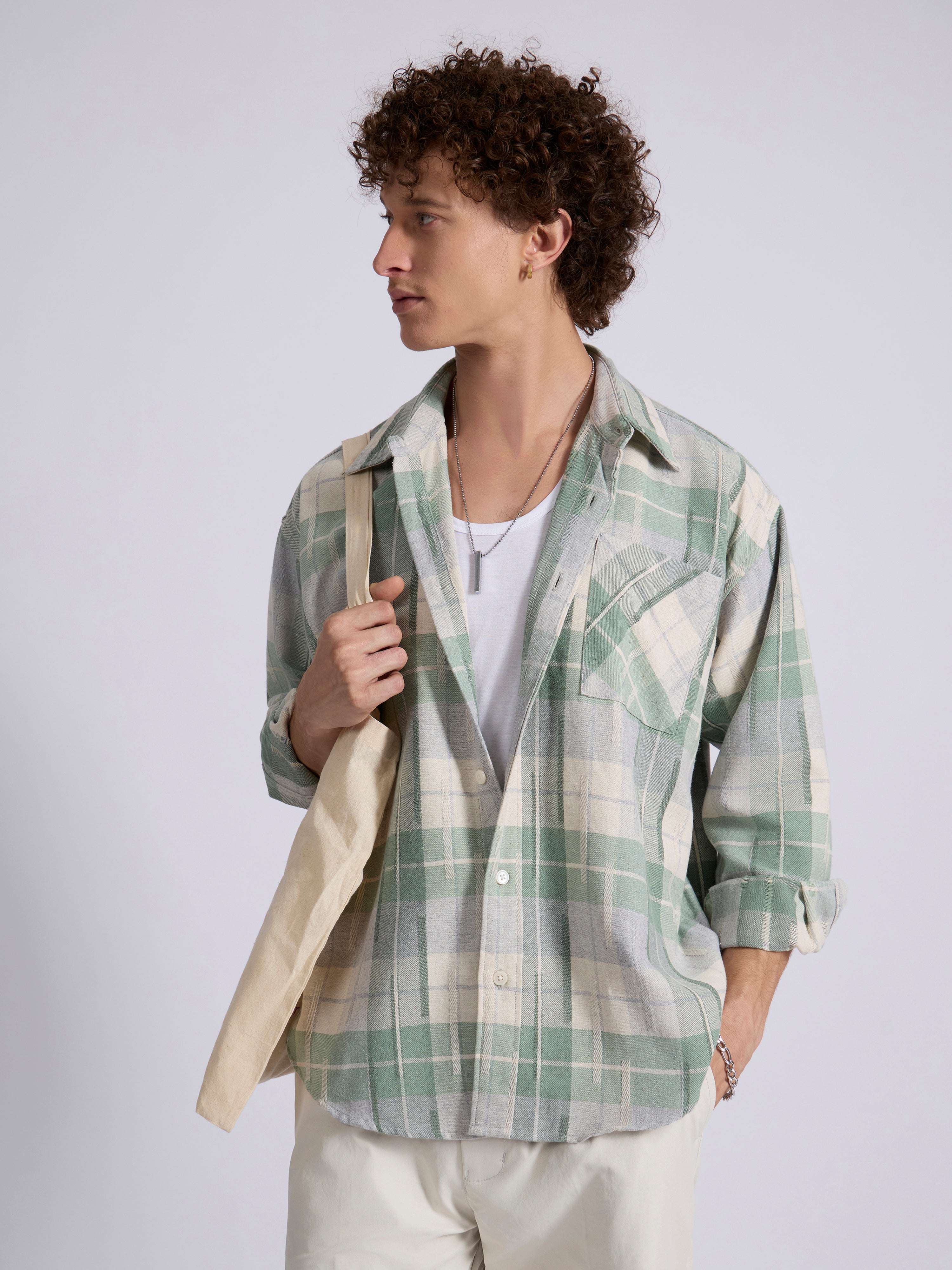 Talbot - Drop Shoulder Checks Shirt - Light Green