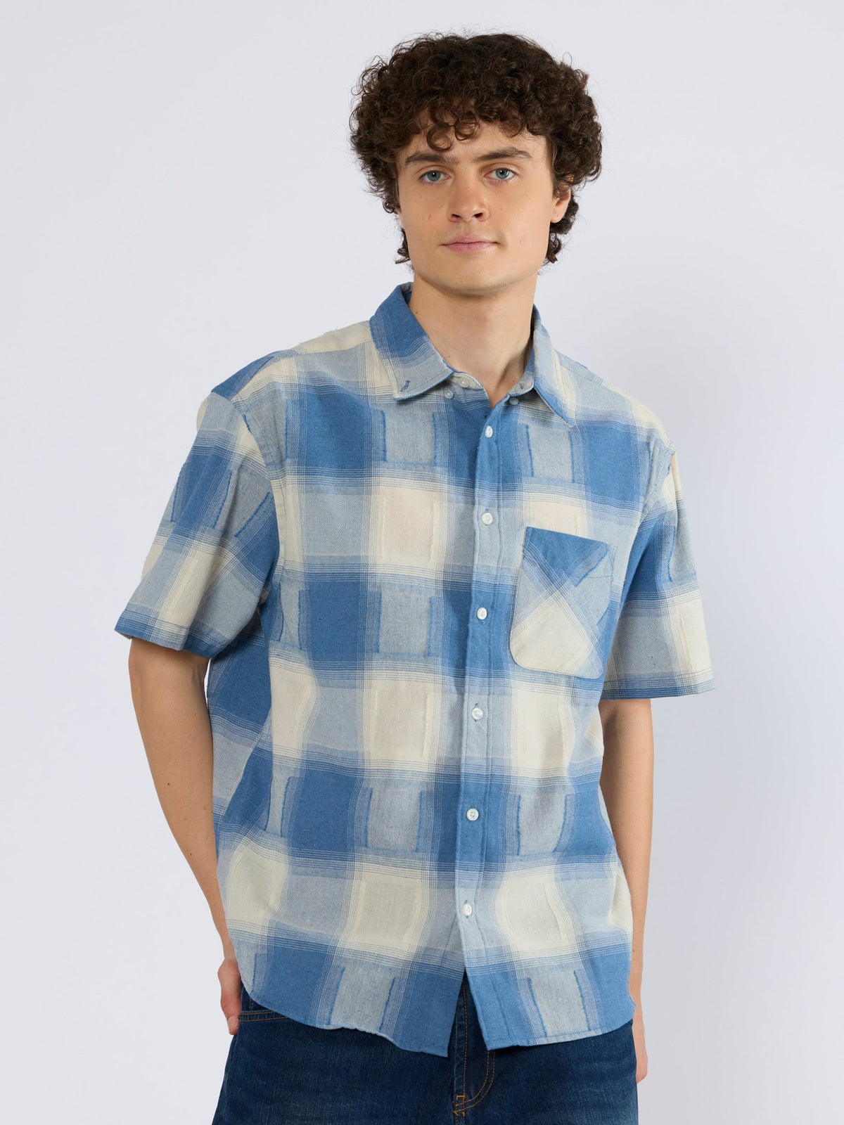 Orvar - Half Sleeve Checks Shirt - Blue - Espanshe