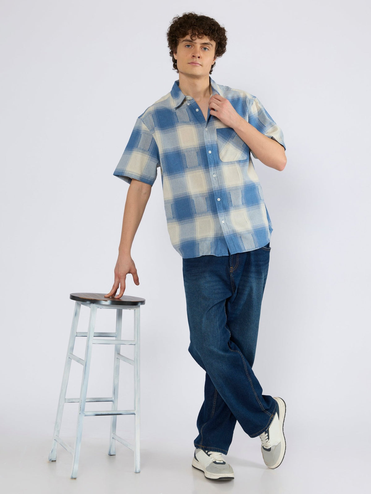 Orvar - Half Sleeve Checks Shirt - Blue - Espanshe