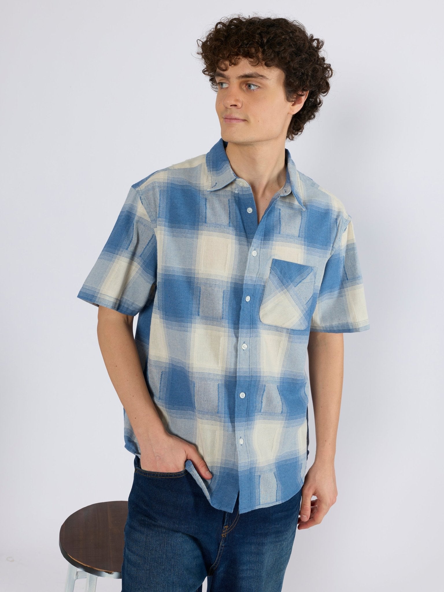 Orvar - Half Sleeve Checks Shirt - Blue - Espanshe