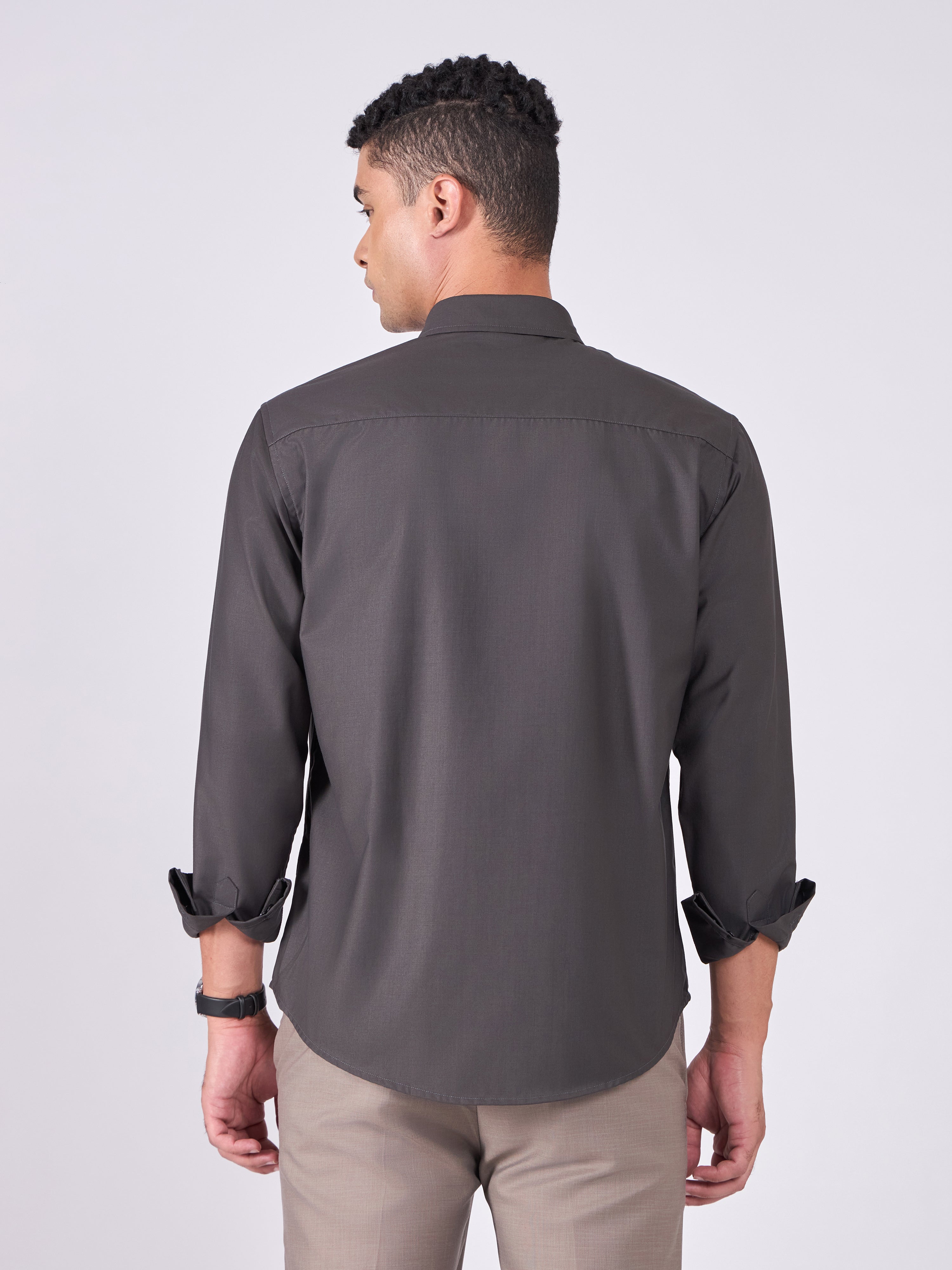 Man wearing Tencel Plain Shirt in  Dark olive.