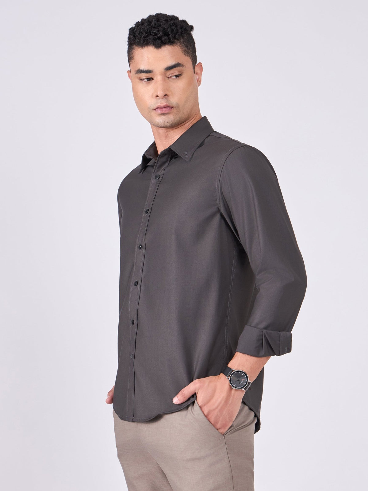Orville - Tencel Plain Shirt - Dark Olive - Espanshe