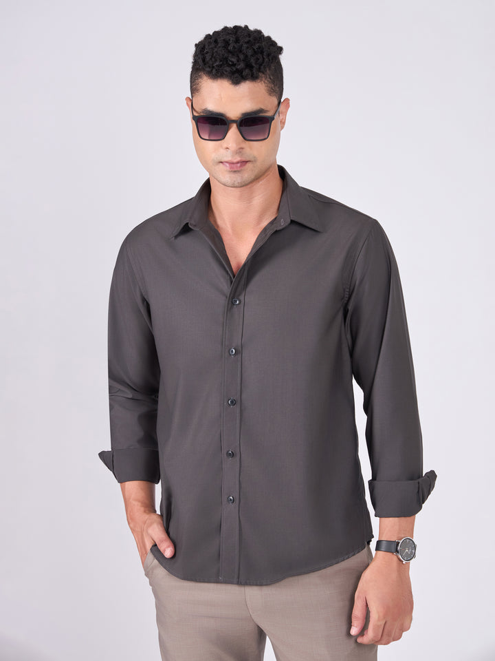 Man wearing Tencel Plain Shirt in  Dark olive.