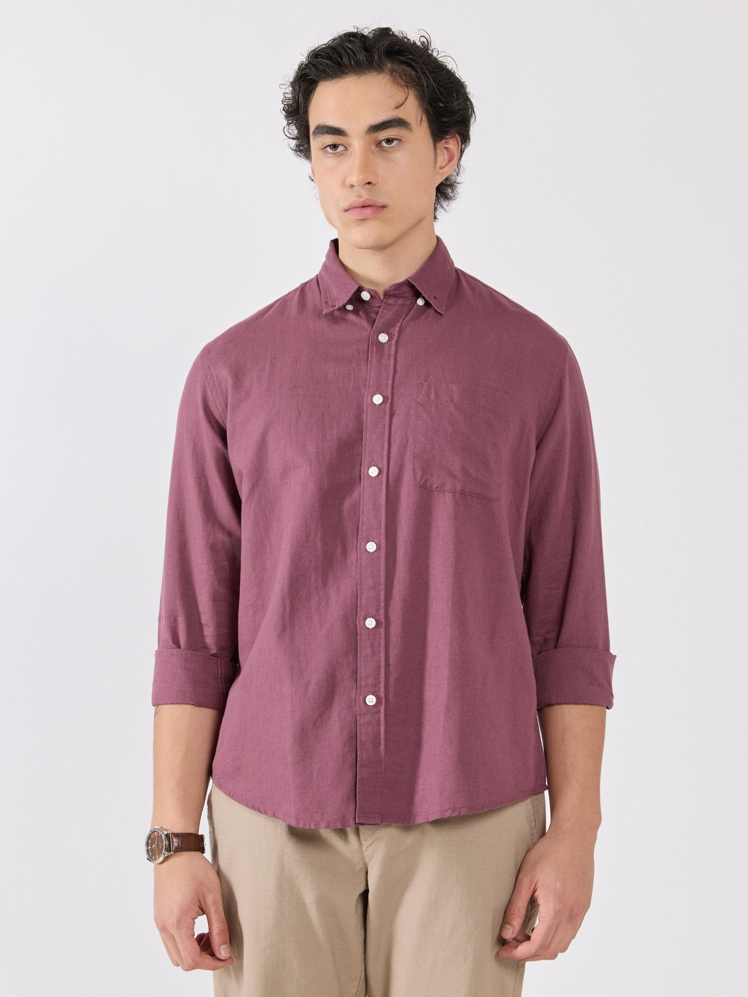 Taloko - Relaxed Linen Shirt - Mauve - Espanshe