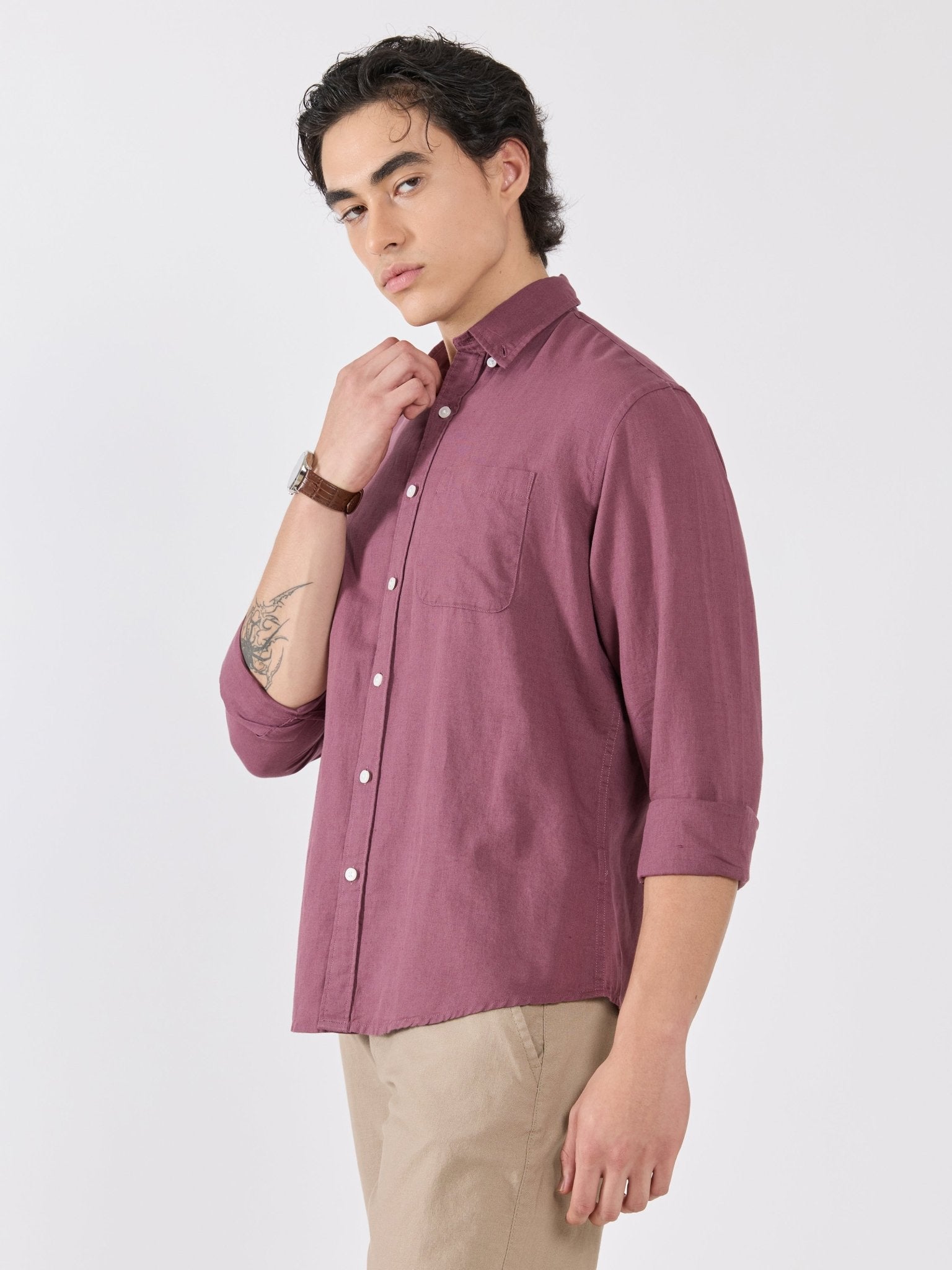 Taloko - Relaxed Linen Shirt - Mauve - Espanshe