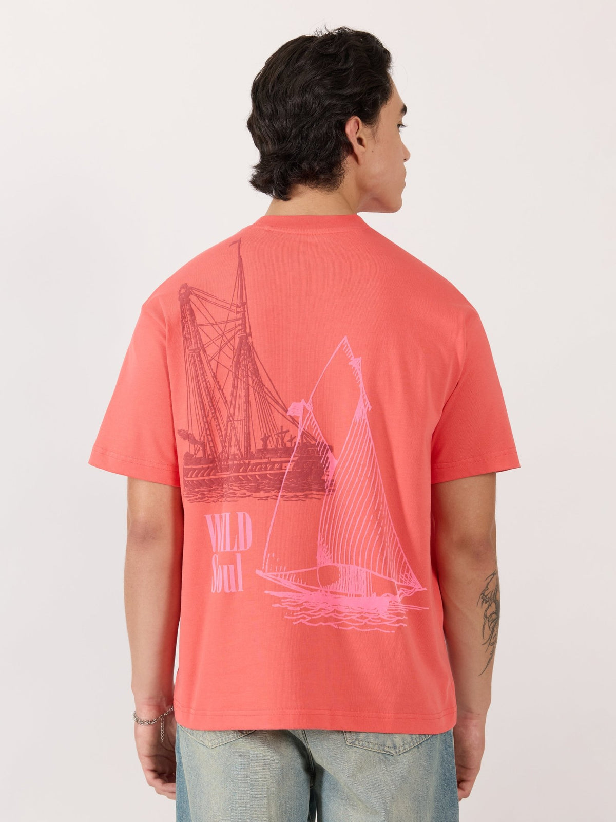 Sheldon - Wild Soul Graphic Neon Peach Loose Fit T-Shirt - Espanshe