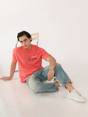 Men's Graphic neon peach Loose Fit T-Shirt