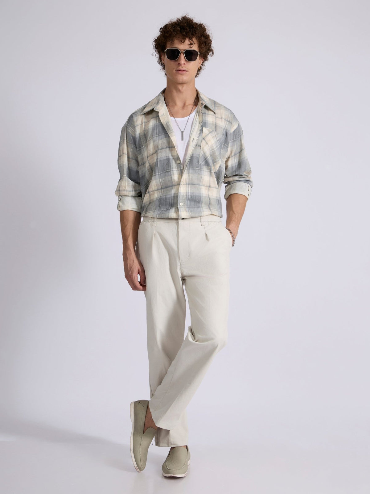 Talbot - Drop Shoulder Checks Shirt - Grey - Espanshe