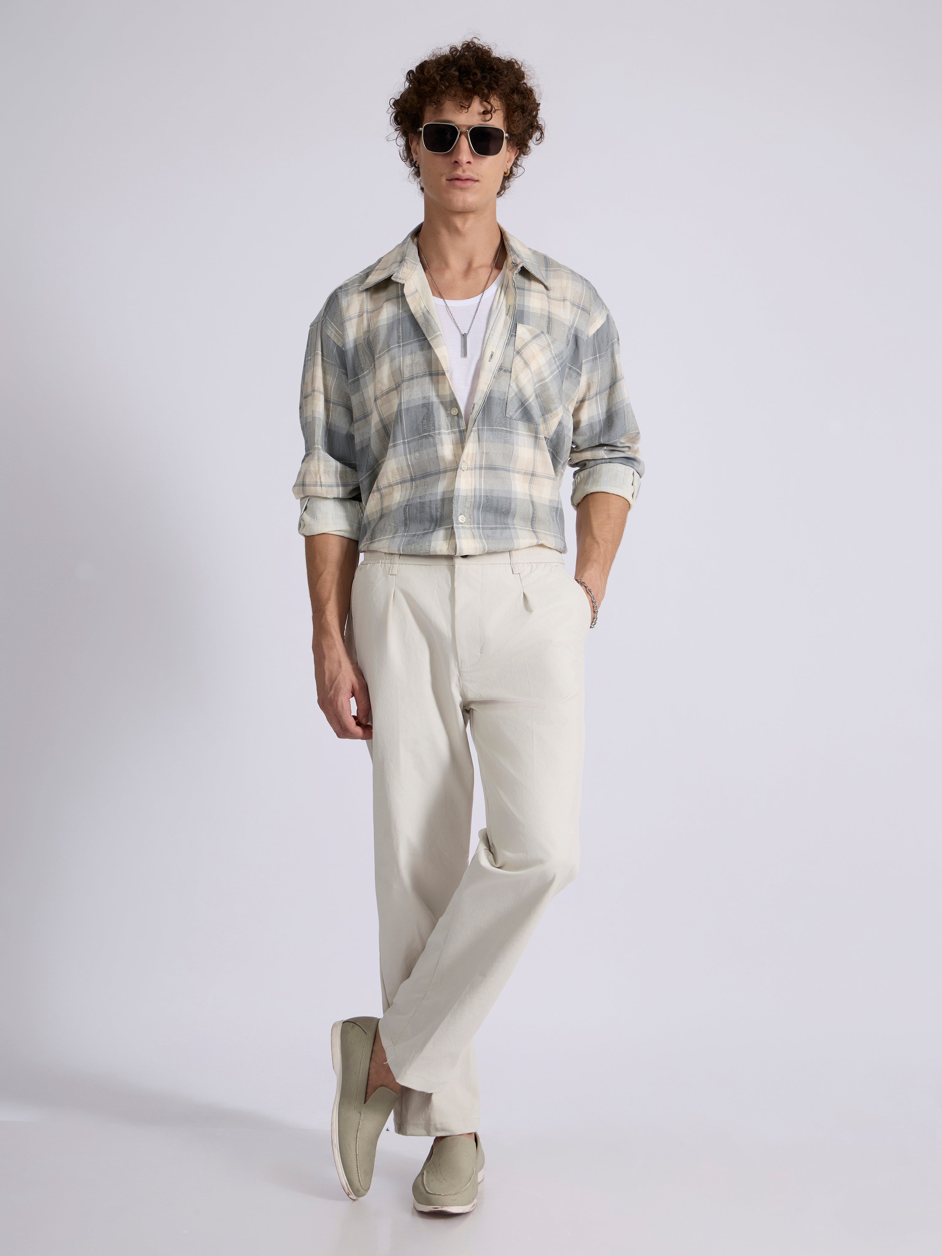 Talbot - Drop Shoulder Checks Shirt - Grey