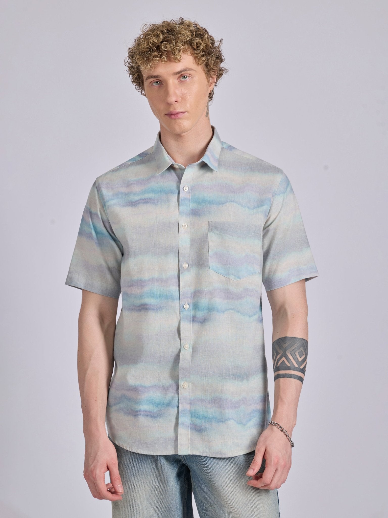 Lucius - Printed Half Sleeve Shirt - Light Blue - Espanshe