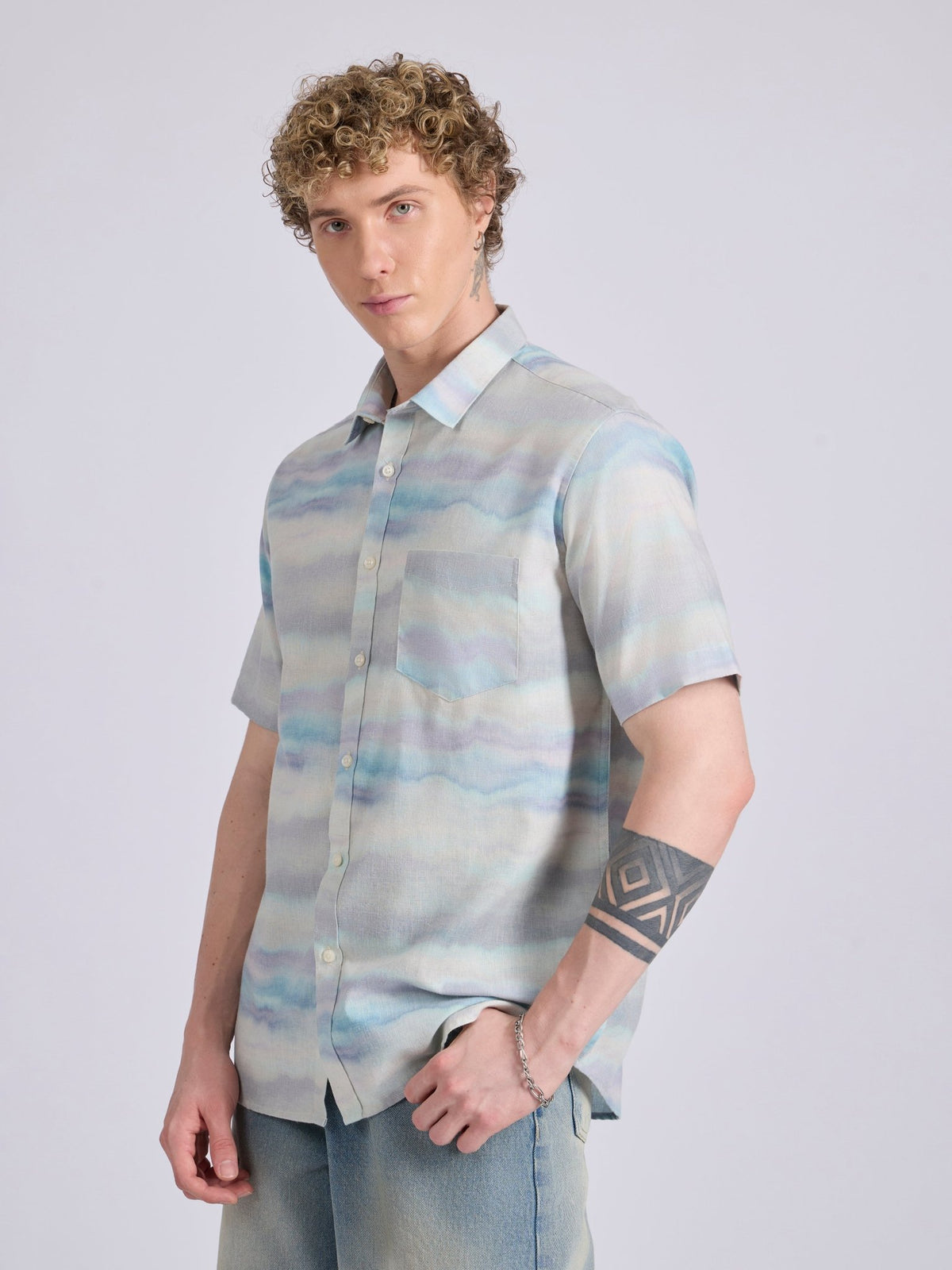 Lucius - Printed Half Sleeve Shirt - Light Blue - Espanshe