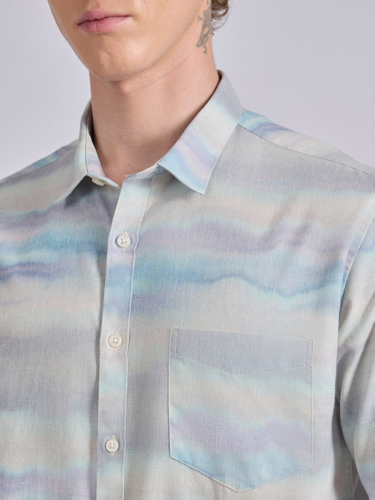 Lucius - Printed Half Sleeve Shirt - Light Blue - Espanshe