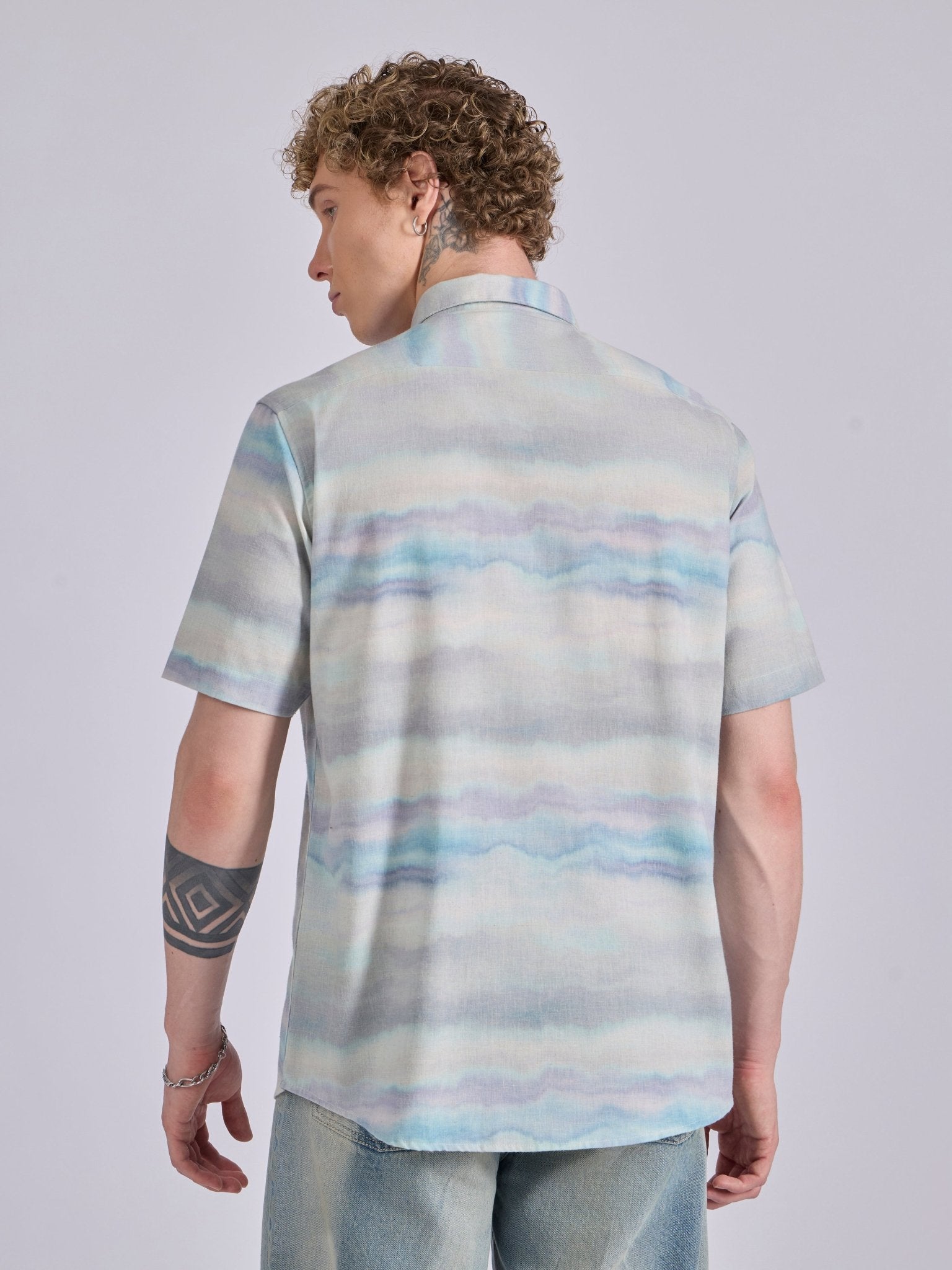 Lucius - Printed Half Sleeve Shirt - Light Blue - Espanshe