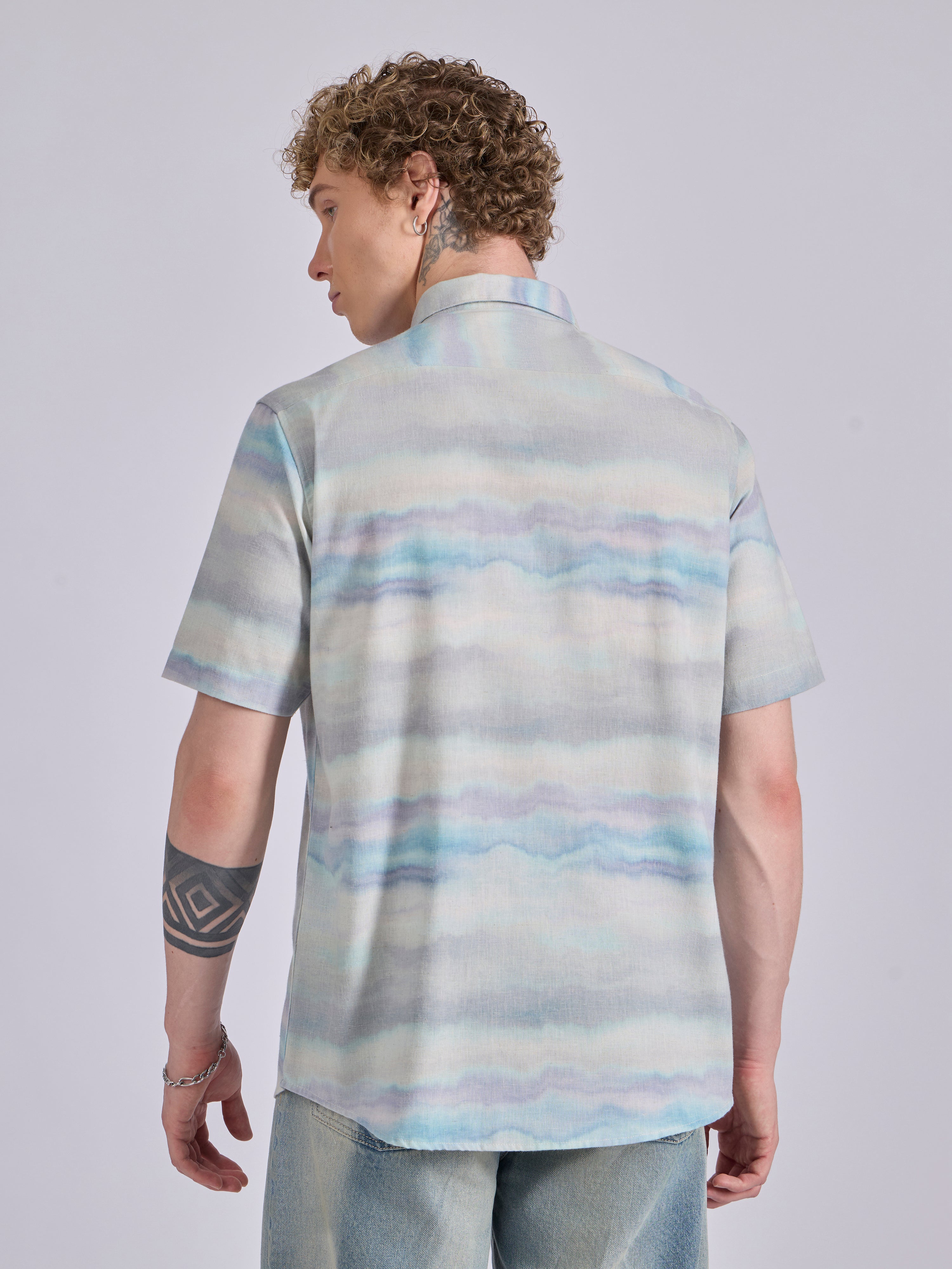 Printed Half Sleeve Shirt - Light Blue