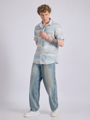 Printed Half Sleeve Shirt - Light Blue