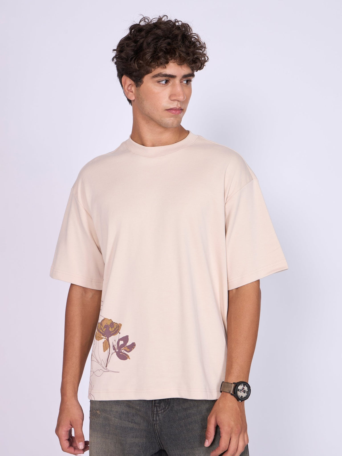 Trace - Respect Existence Printed Loose Fit T-Shirt - Cream - Espanshe