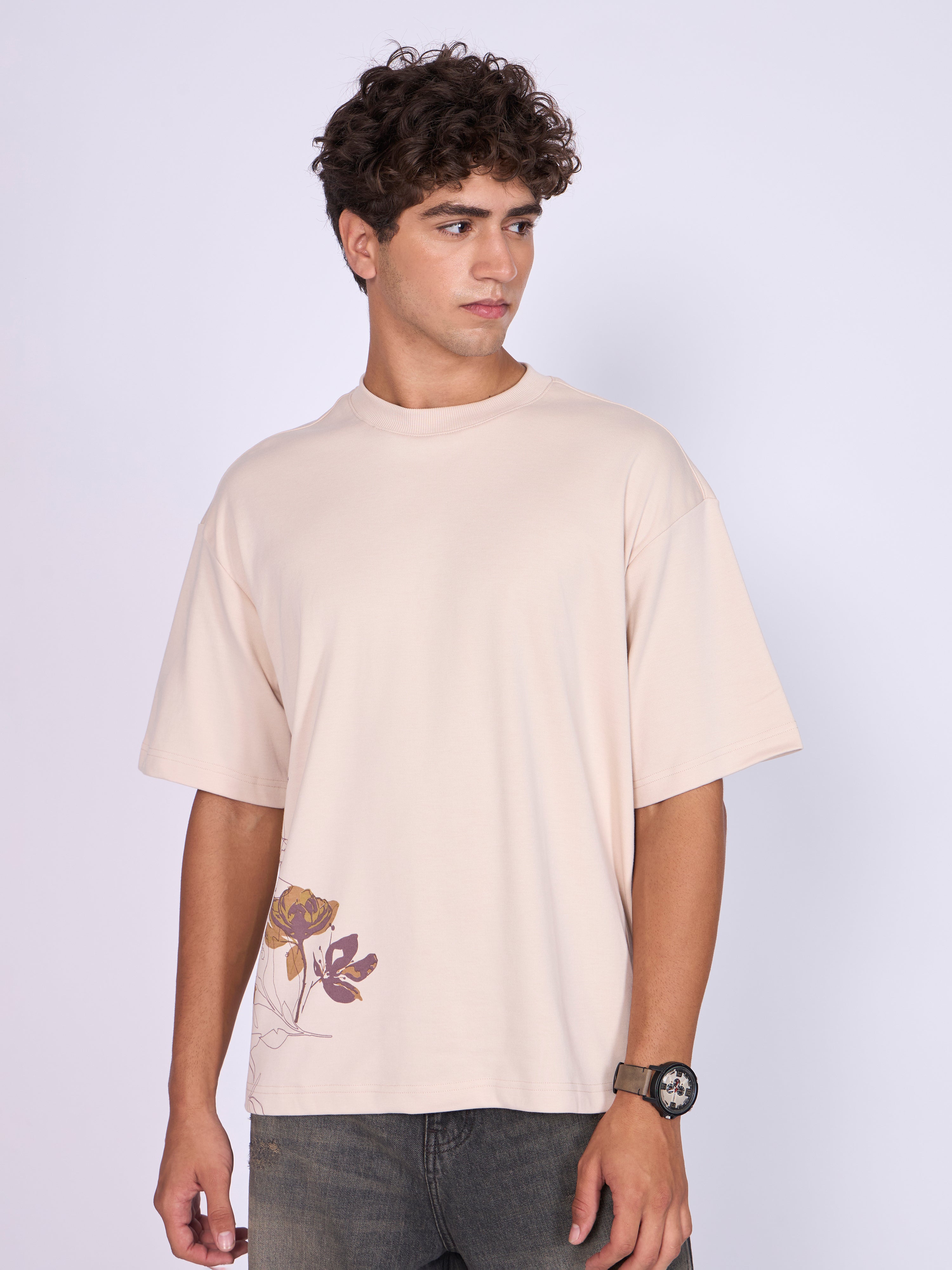  Printed Loose Fit T-Shirt - Cream