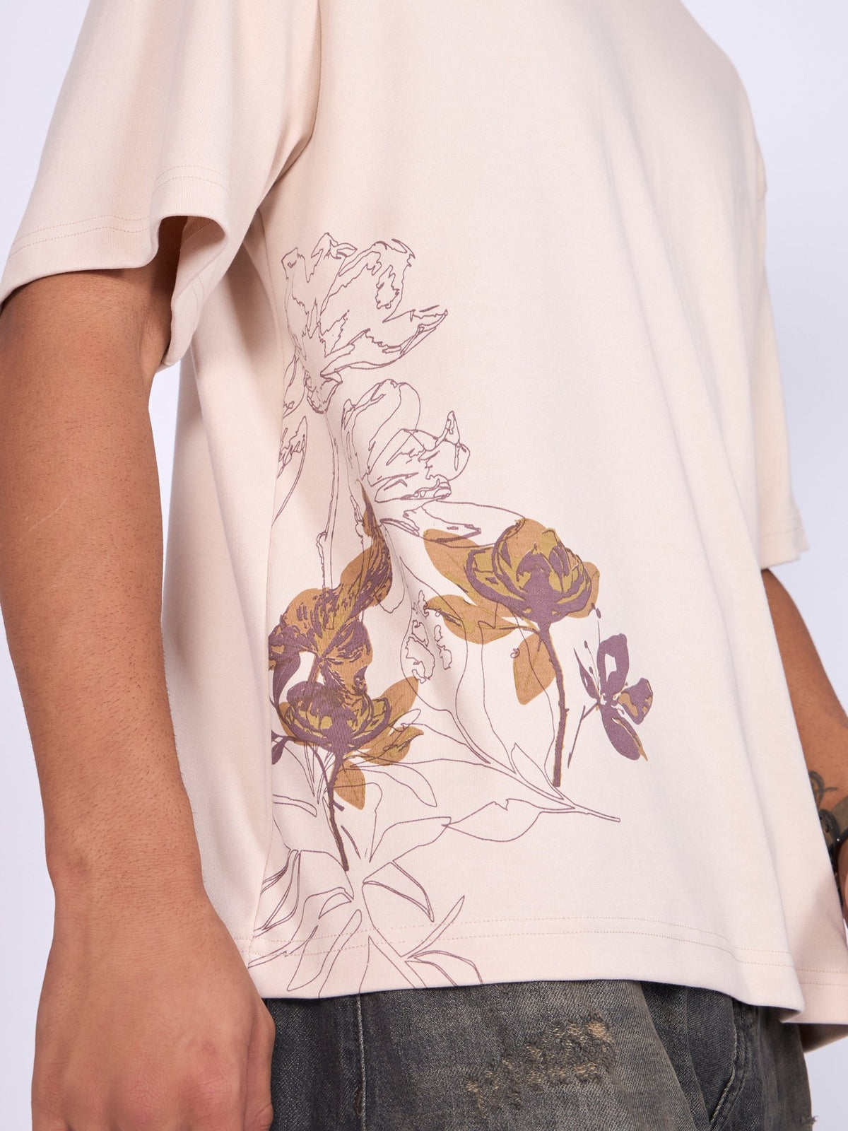 Trace - Respect Existence Printed Loose Fit T-Shirt - Cream - Espanshe