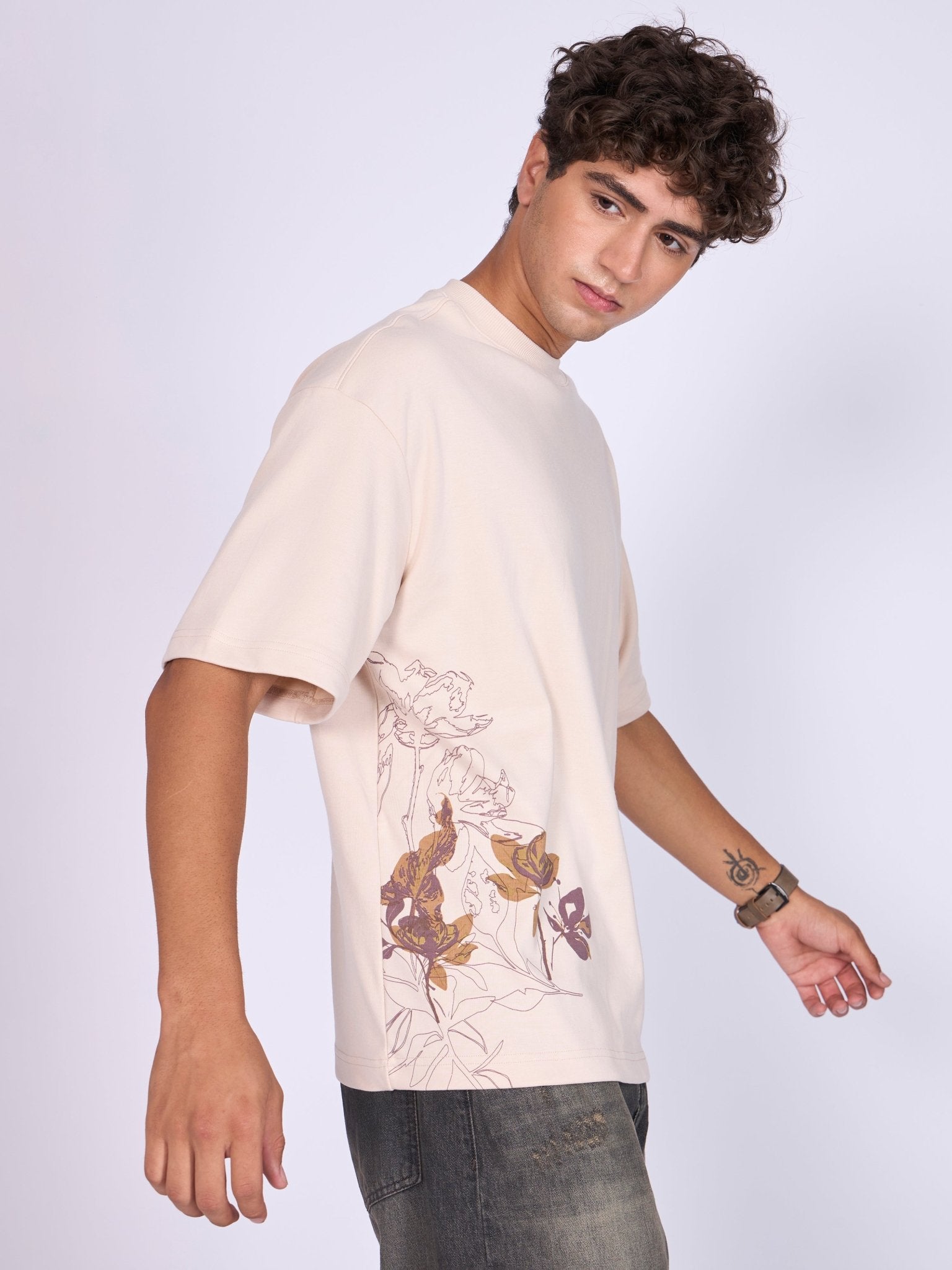 Trace - Respect Existence Printed Loose Fit T-Shirt - Cream - Espanshe