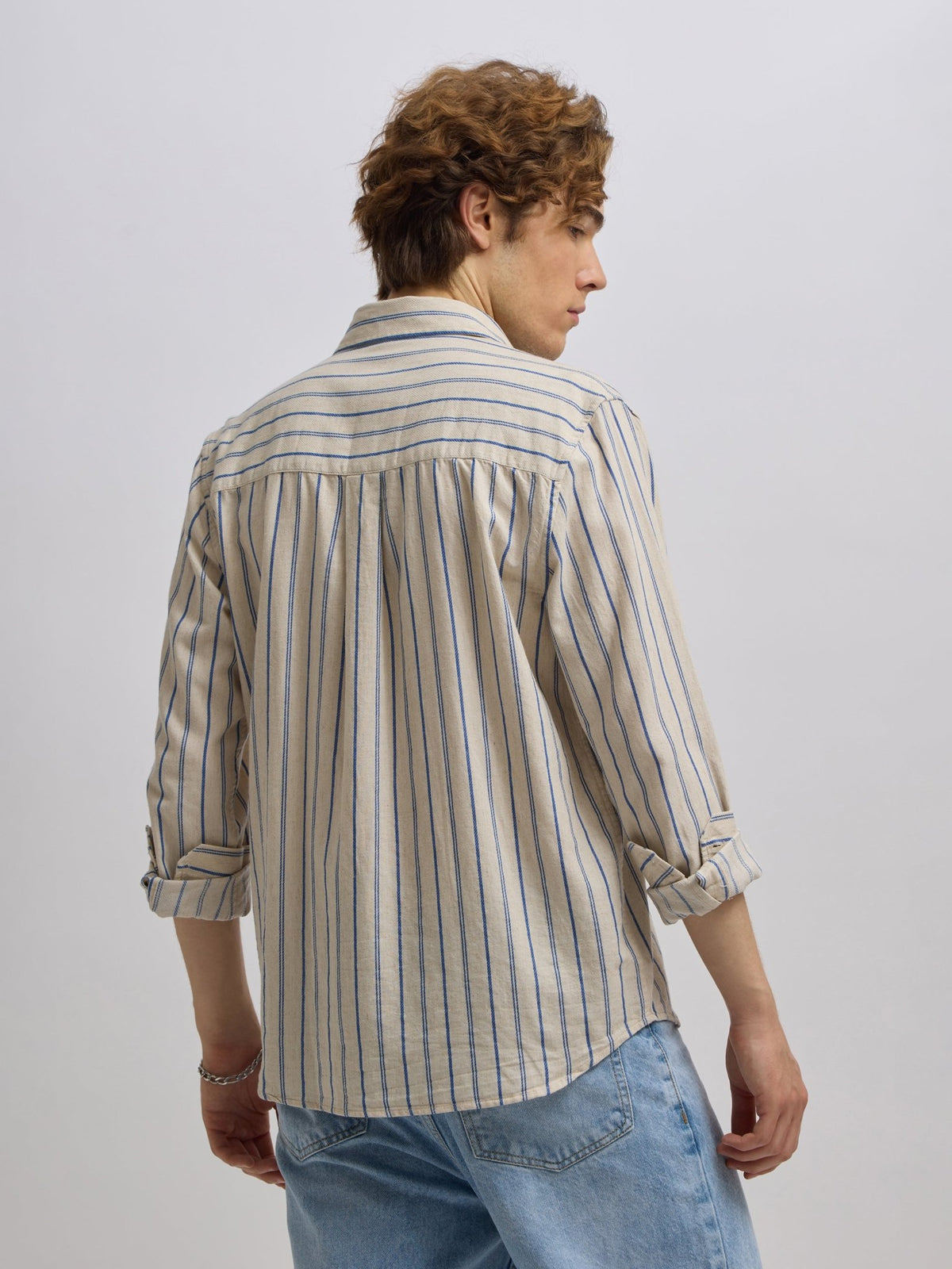 Mosty - Regular fit striped shirt - Beige Skyblue - Espanshe