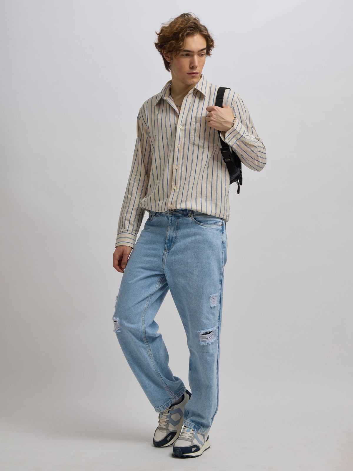 Mosty - Regular fit striped shirt - Beige Skyblue - Espanshe