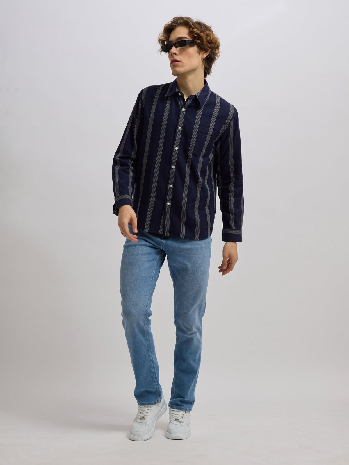 Mosty - Regular fit striped shirt - Navy Blue - Espanshe