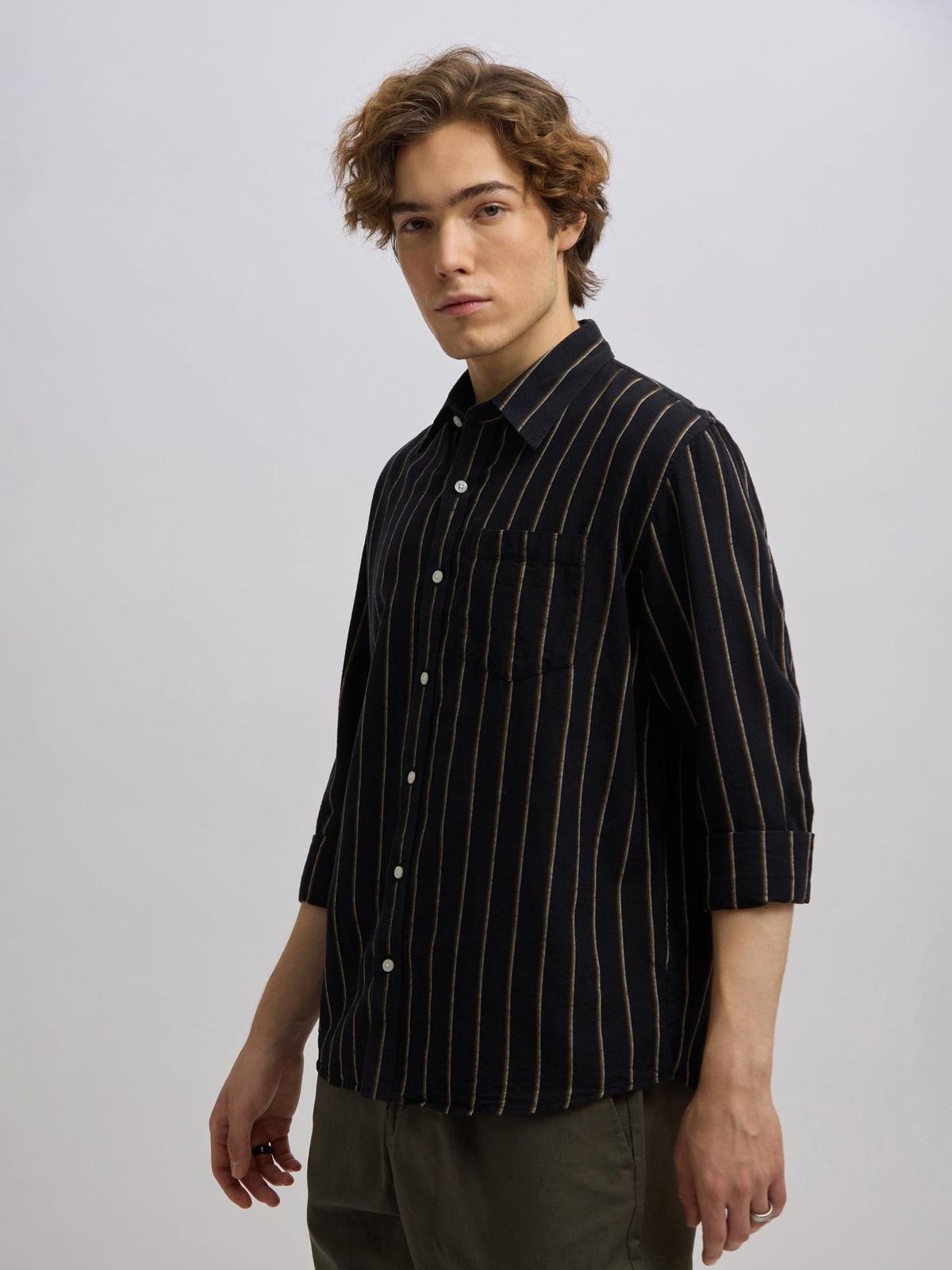 Mosty - Regular fit striped shirt - Black - Espanshe