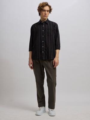 Men's black full sleeve shirt with  vertical stripes, made from cotton and linen blend – ideal for formal and semi-formal occasions