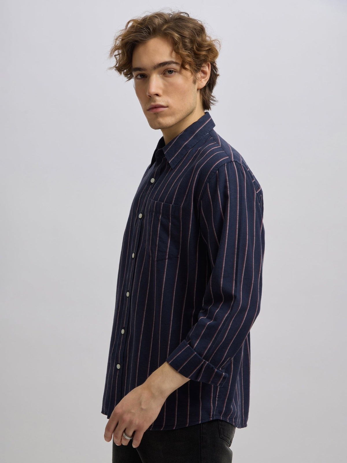 Mosty - Regular fit striped shirt - Navy Rose - Espanshe