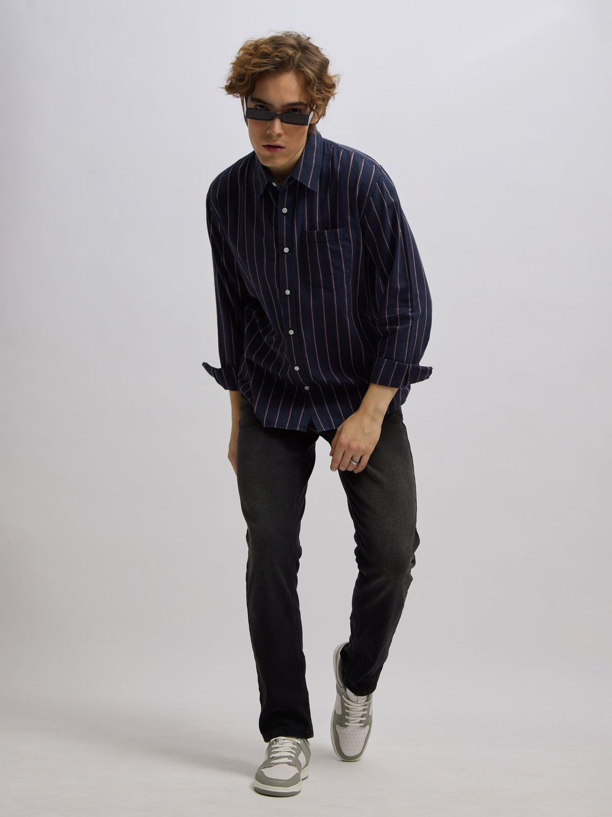 Mosty - Regular fit striped shirt - Navy Rose - Espanshe