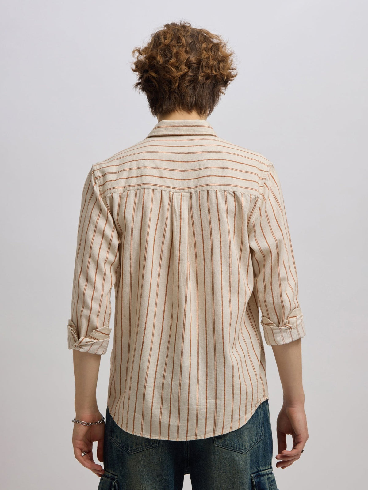 Mosty - Regular fit striped shirt - Beige Brown - Espanshe