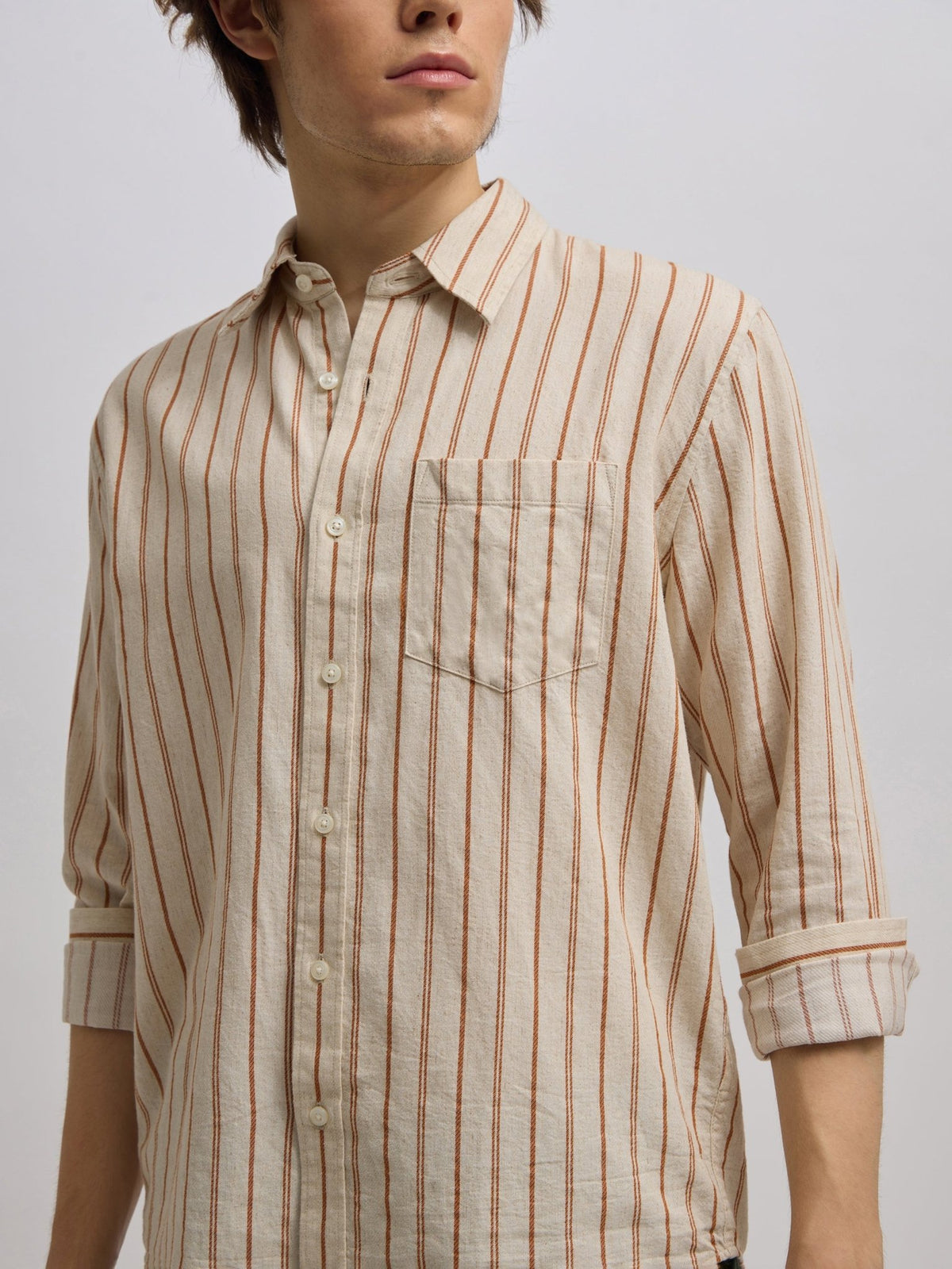 Mosty - Regular fit striped shirt - Beige Brown - Espanshe
