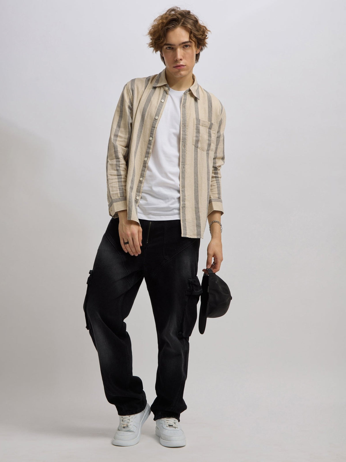 Mosty - Regular fit striped shirt - Beige Black - Espanshe