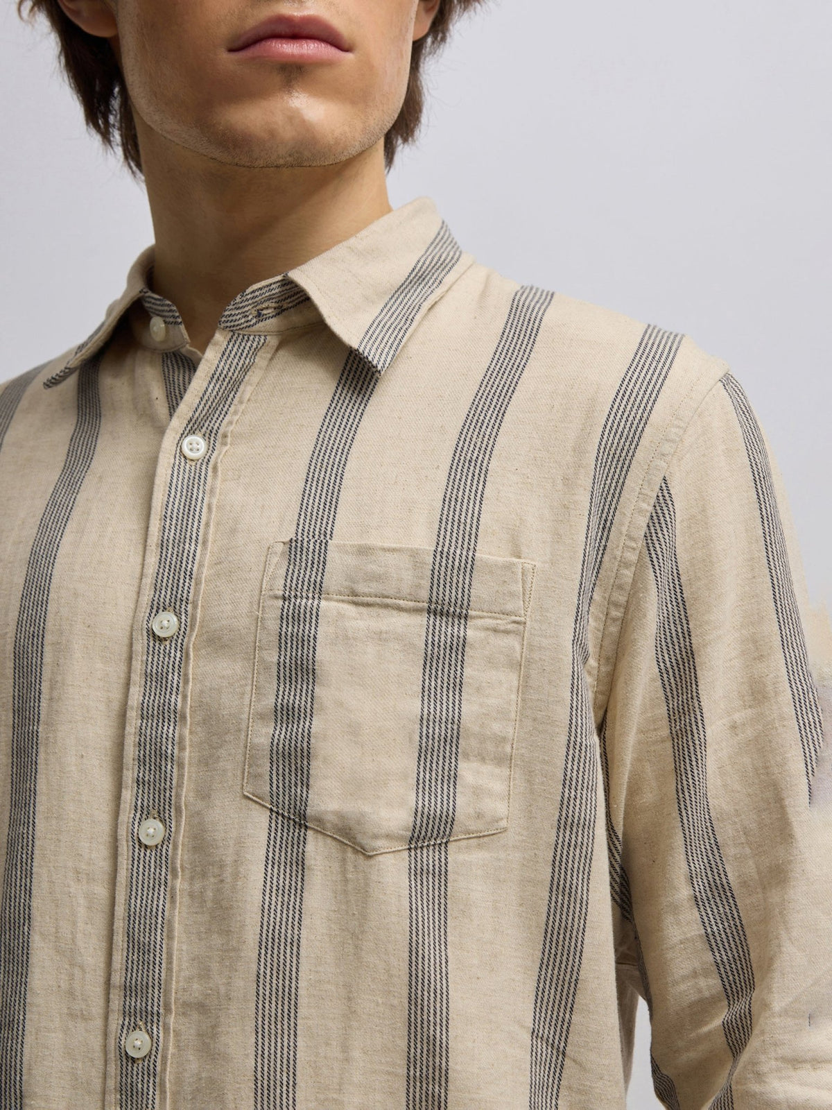 Mosty - Regular fit striped shirt - Beige Black - Espanshe