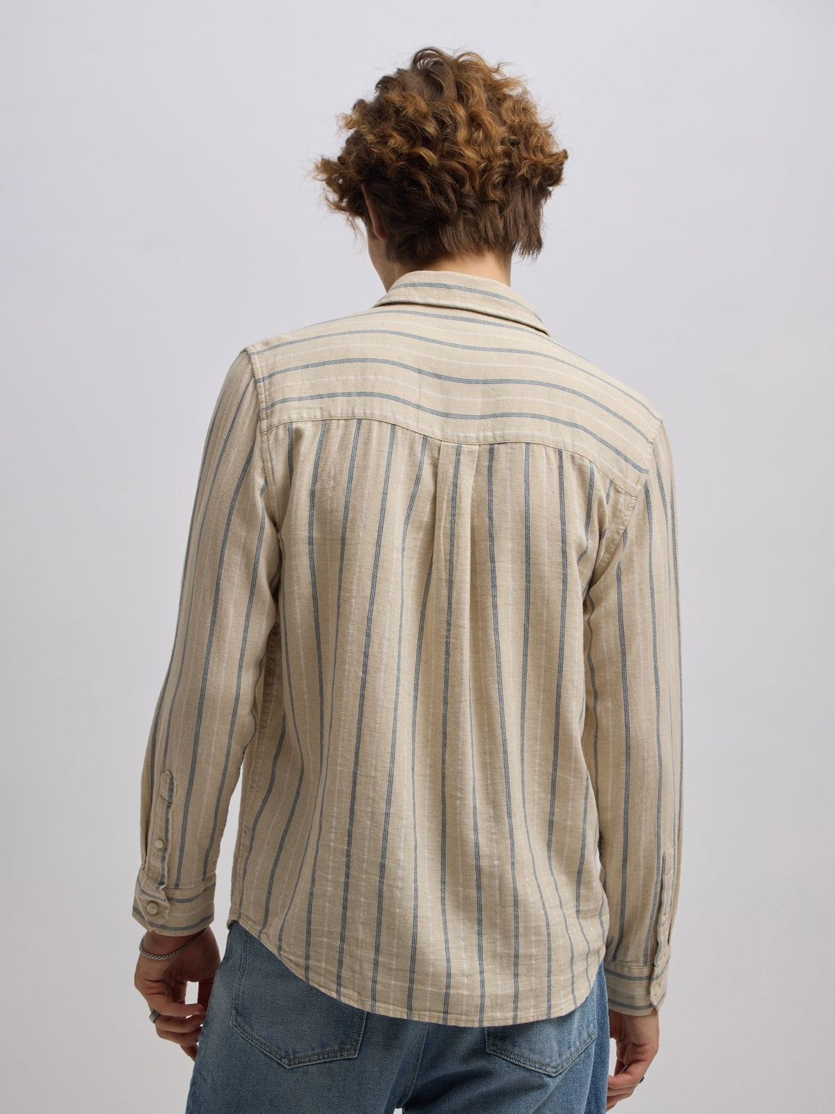 Mosty - Regular fit striped shirt - Beige Blue - Espanshe