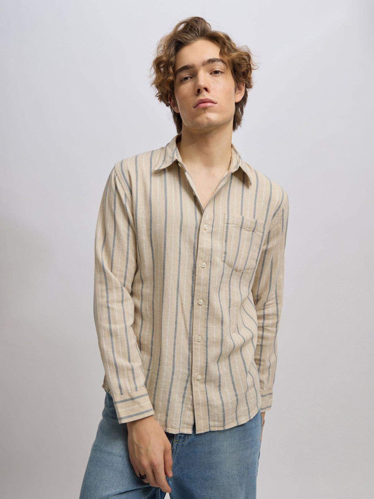 Mosty - Regular fit striped shirt - Beige Blue - Espanshe