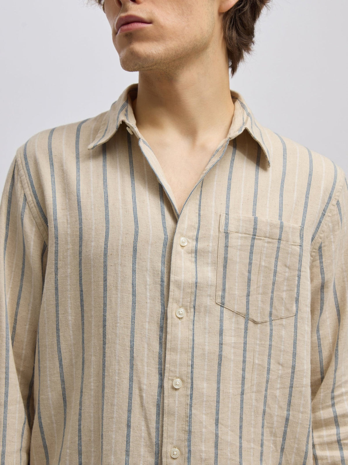 Mosty - Regular fit striped shirt - Beige Blue - Espanshe