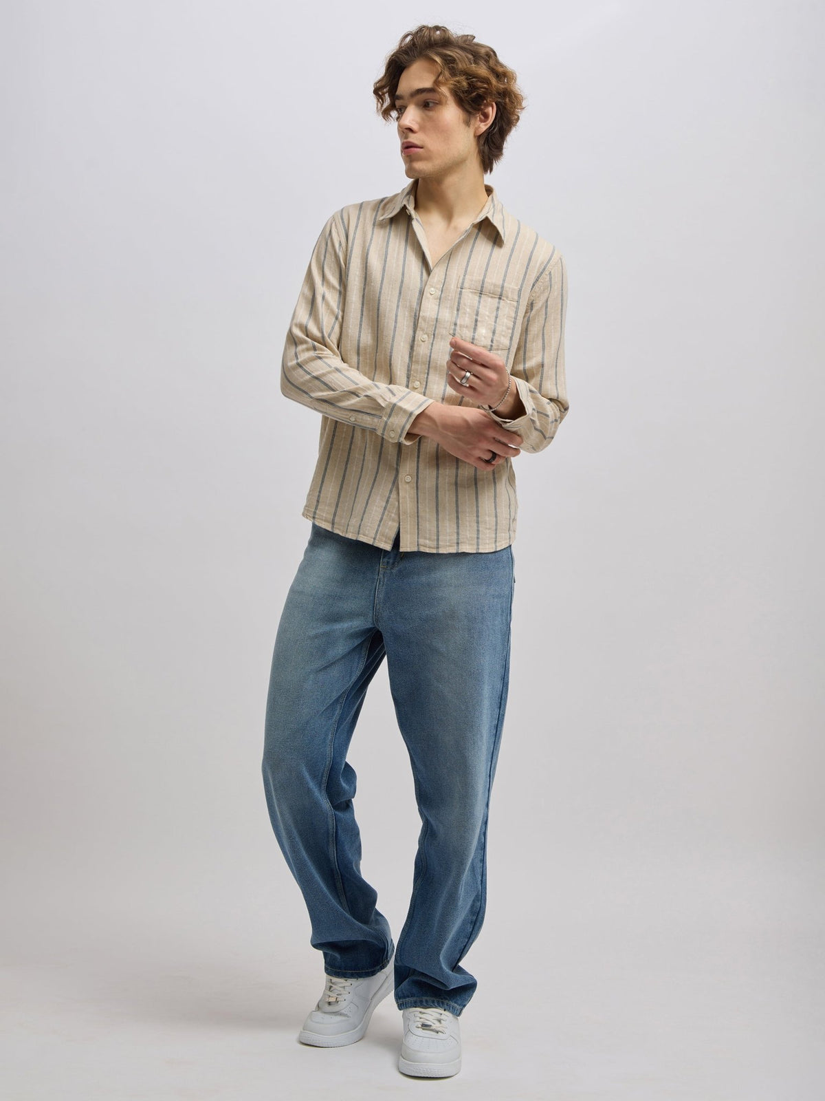 Mosty - Regular fit striped shirt - Beige Blue - Espanshe